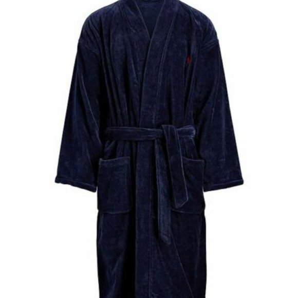 NWT POLO‎ RALPH LAUREN MEN'S VELOUR TERRY PLUSH BATH ROBE NAVY BLUE - Picture 3 of 9